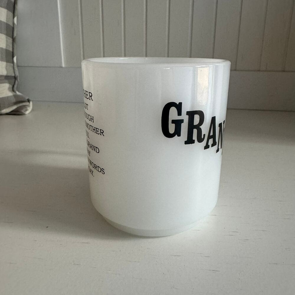 Vintage Glasbake USA Milk Glass Grandma Mug Coffee Cup w/ Grandmother Poem - Picture 4 of 10